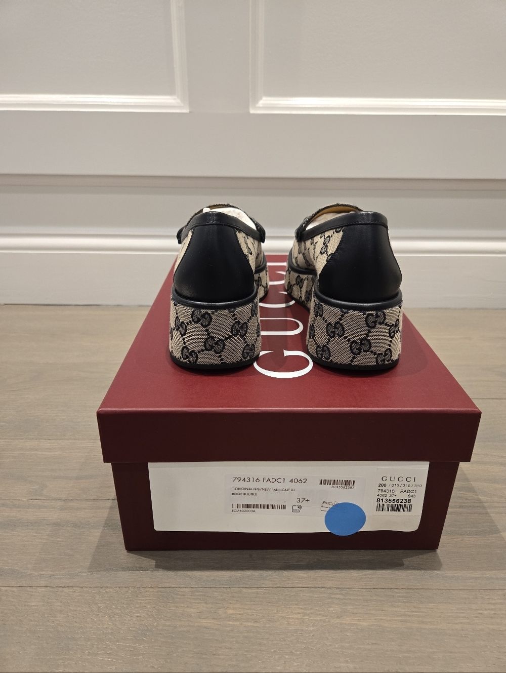 $1,200 Gucci Ilde GG Supreme Canvas/Leather Flatform Blue Loafer EU 37.5 US 7.5 - Picture 8 of 10